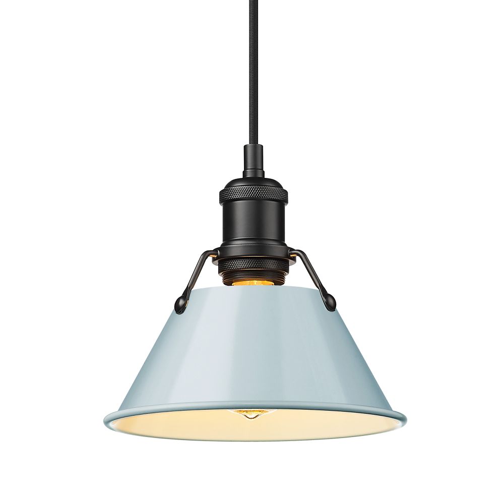 Golden Lighting 3306-S BLK-SF Orwell BLK Small Pendant in Matte Black with Seafoam Shade Shade